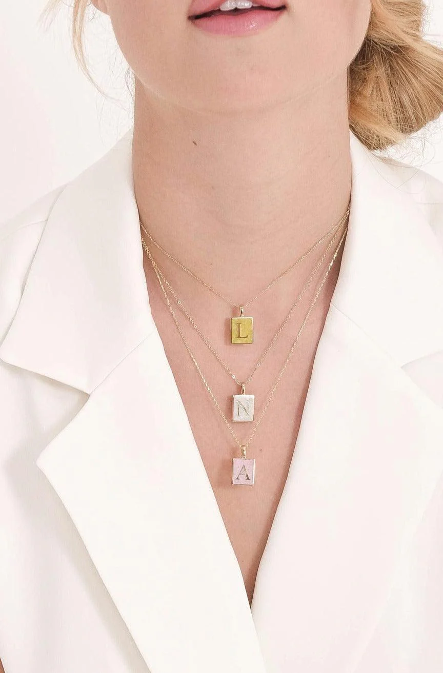 Alphabet Rectangle Gemstone Necklace - Image 5