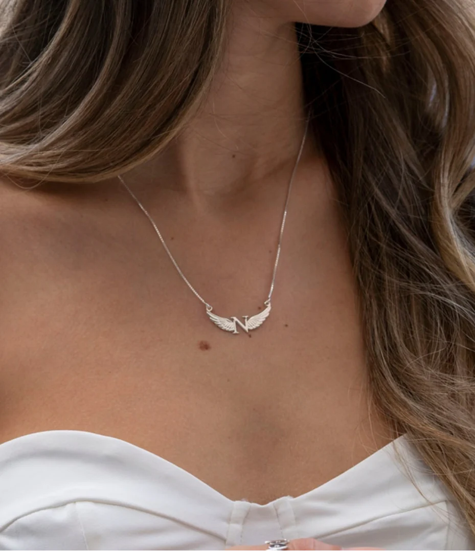 Angel Wing Letter Necklace - Image 3