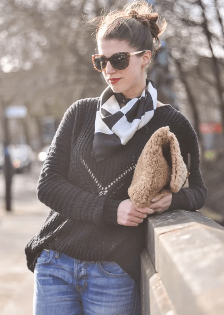 Black Checkerboard Silk Scarf - Image 3