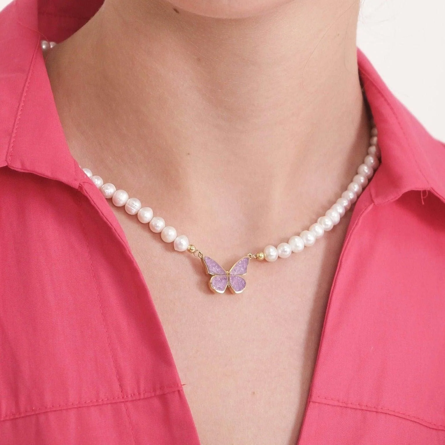 Butterfly Gemstone Pearl Necklace - Image 2