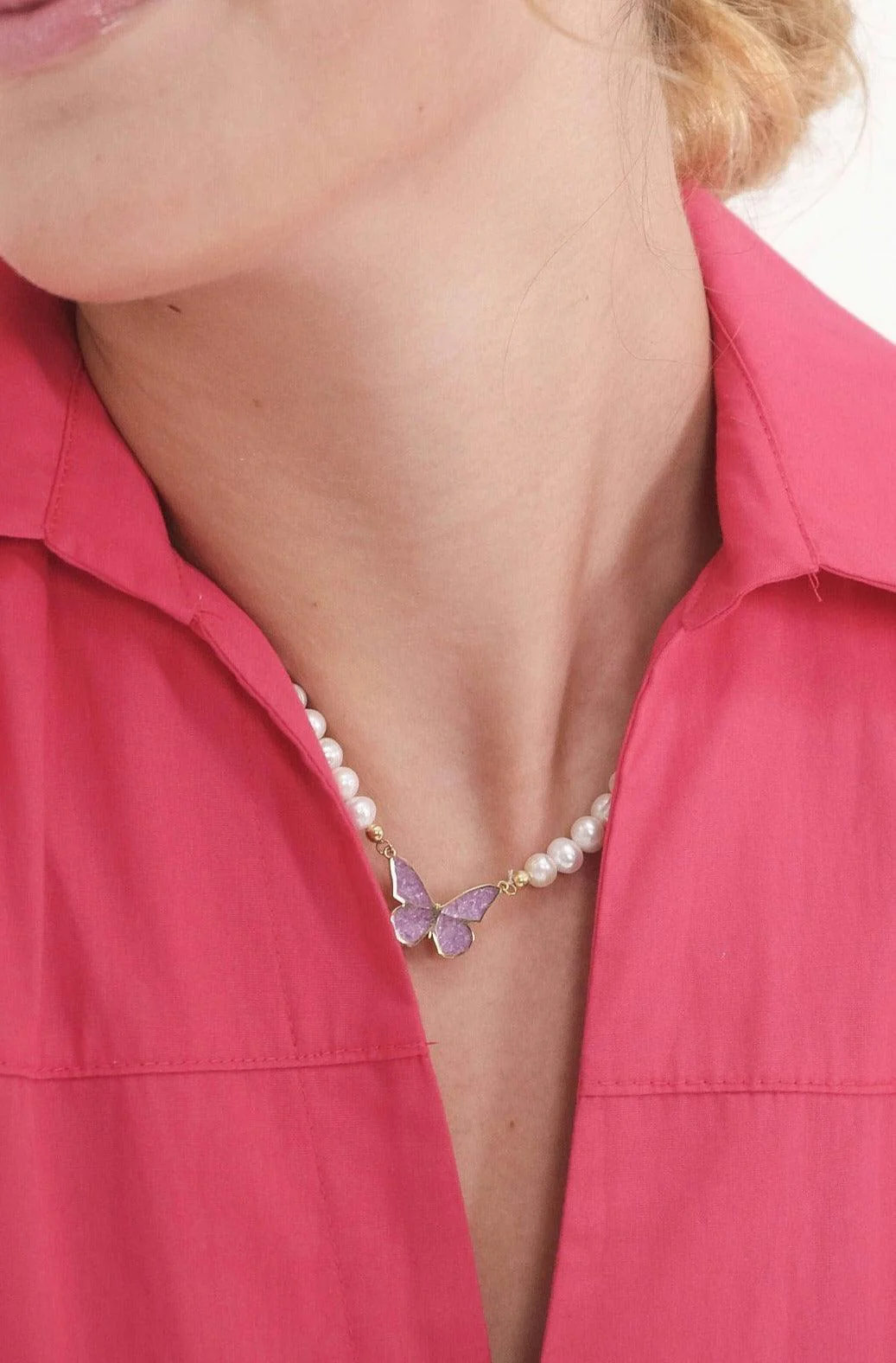 Butterfly Gemstone Pearl Necklace - Image 3