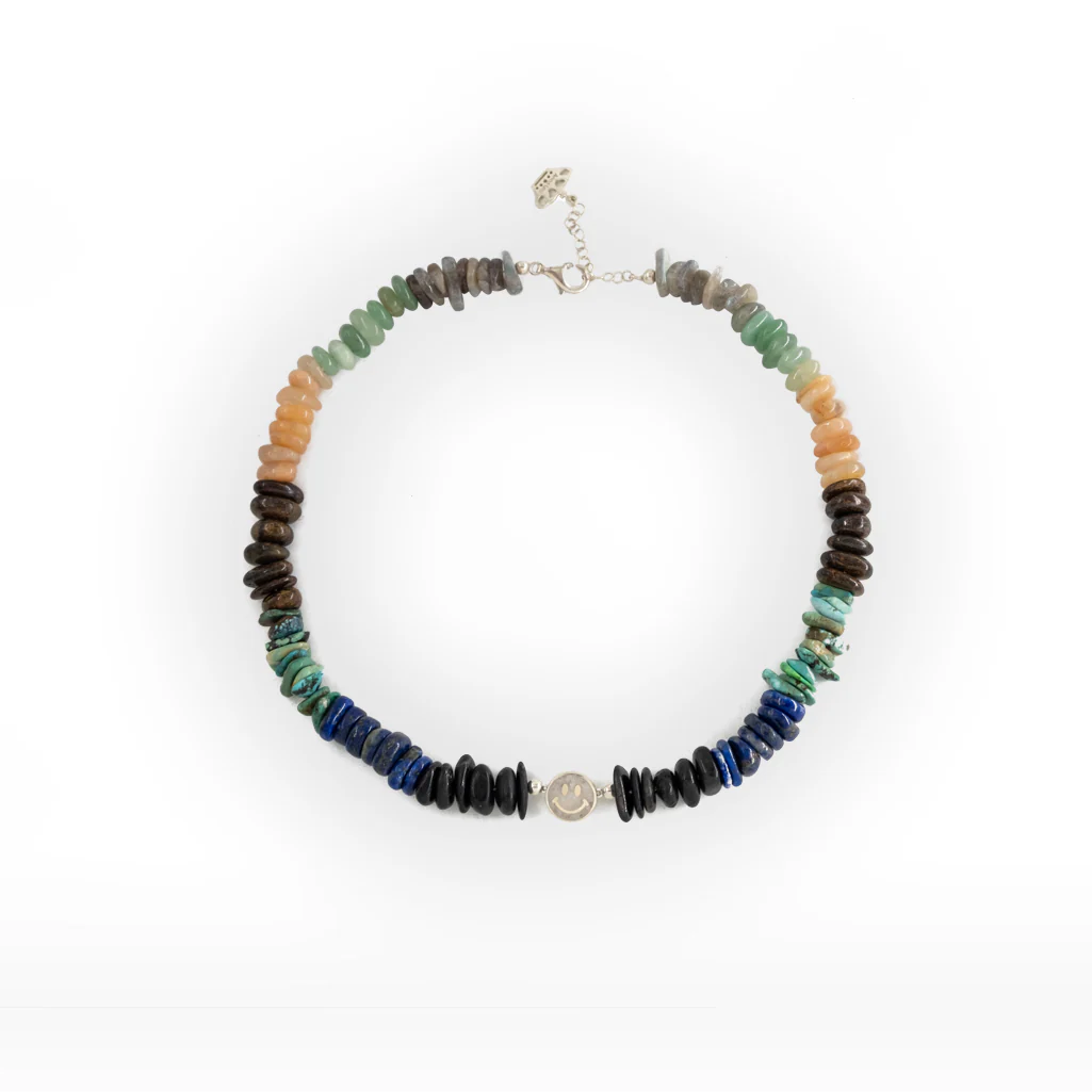 Miley Face Necklace: Chakra Smiley Face Gemstone Necklace