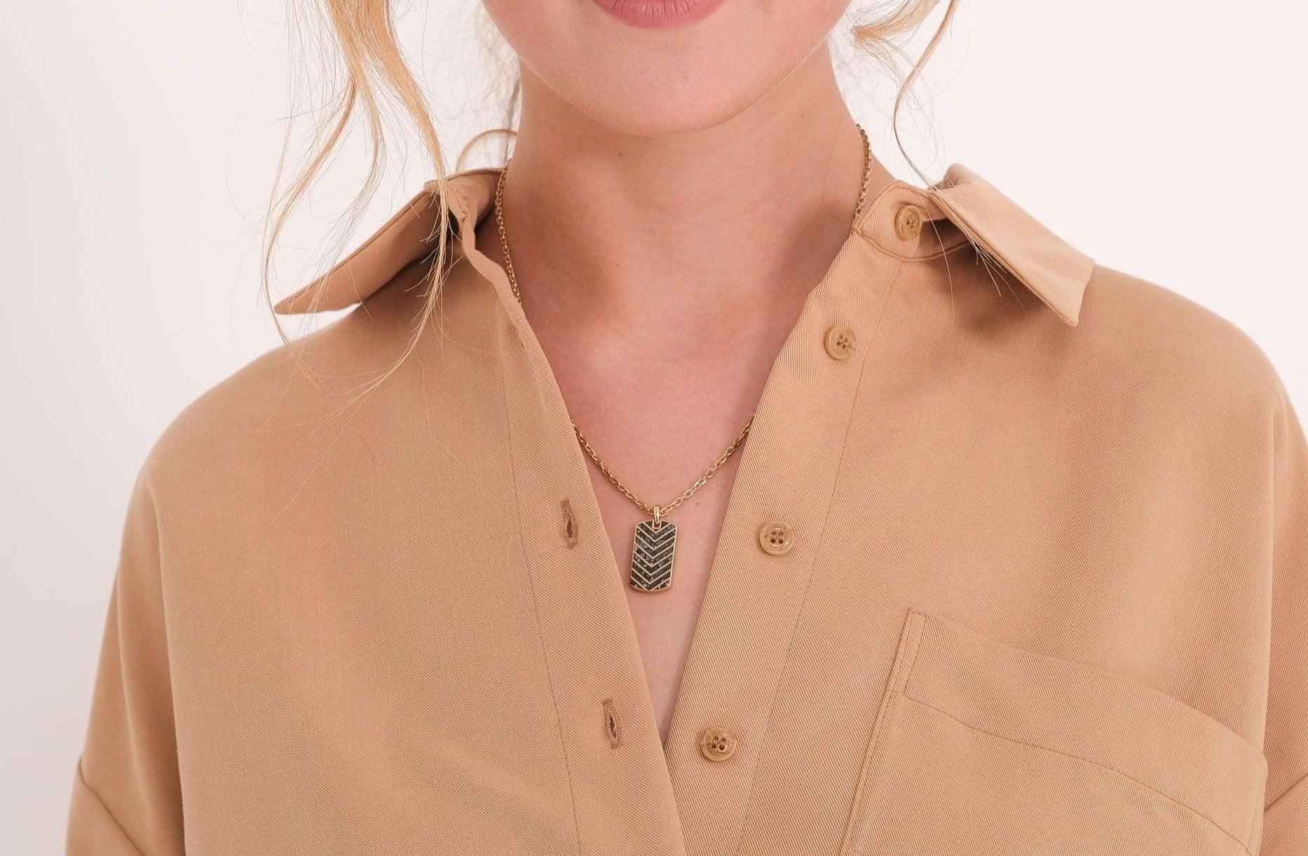 Chevron Gemstone Dog Tag Necklace - Image 2