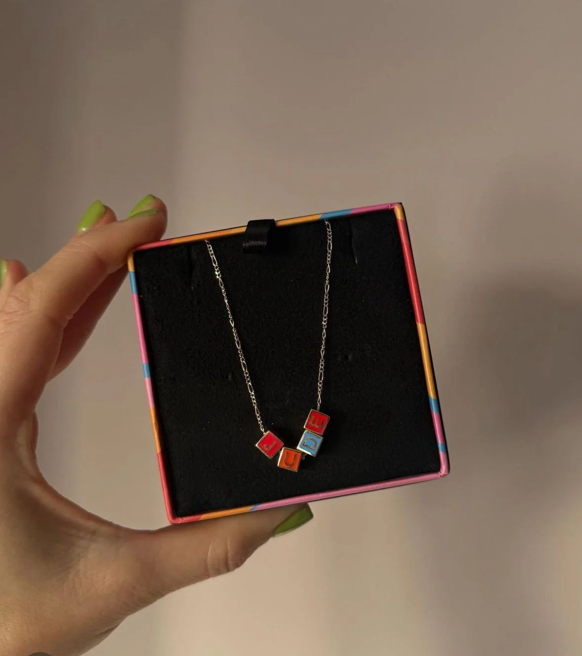 Enamel Cube Letter Necklace - Image 3