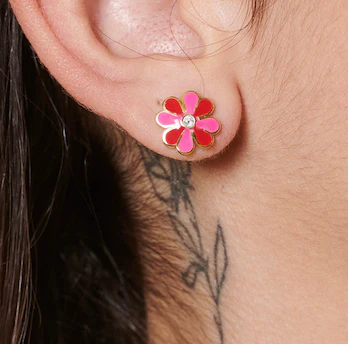 Enamel Daisy Stud Earrings - Image 3