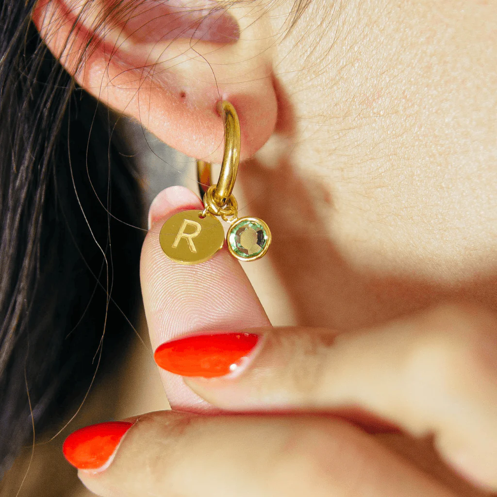 Initial Birthstone Huggies - Image 3