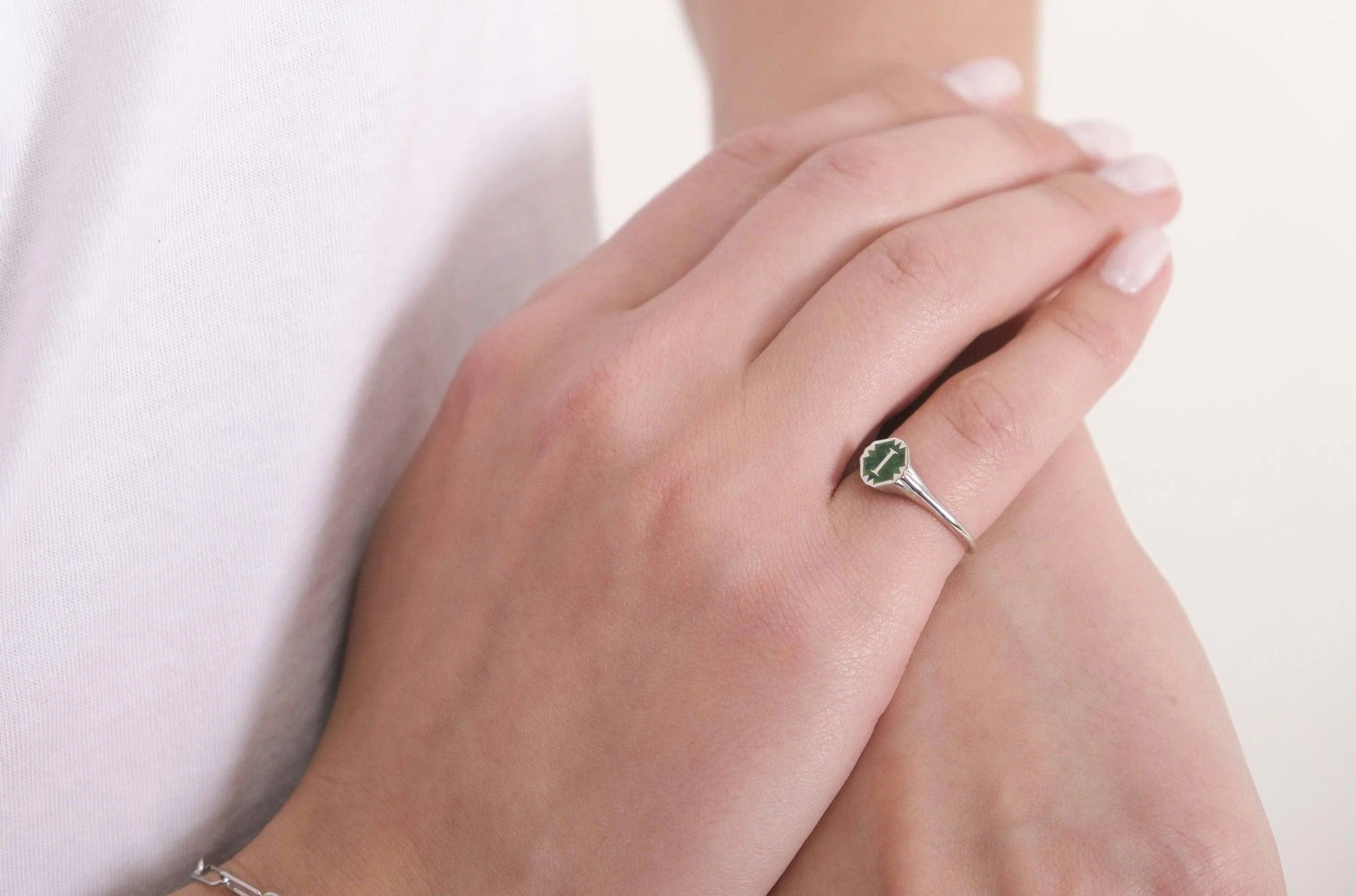 Initial Circle Gemstone Ring - Image 2