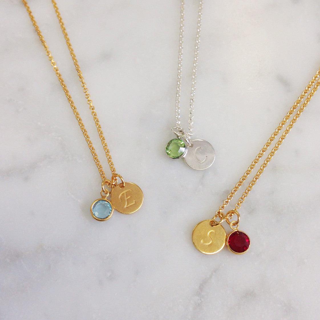 Initial Disc Birthstone Necklace - Image 4