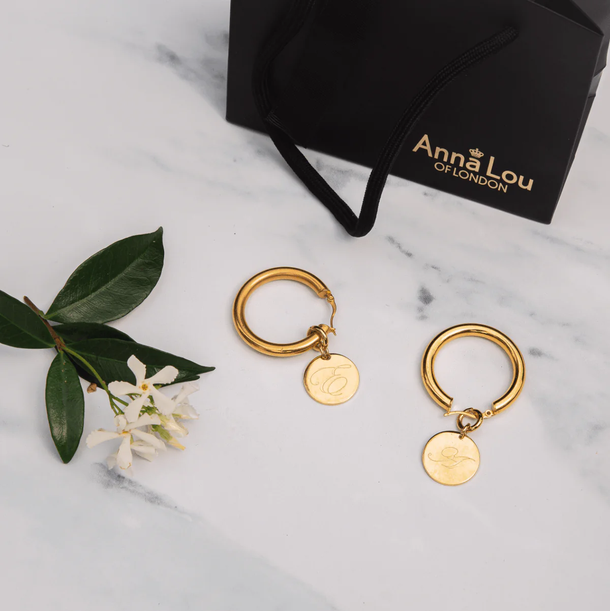 Angelina Initial Disc Hoops - Image 3