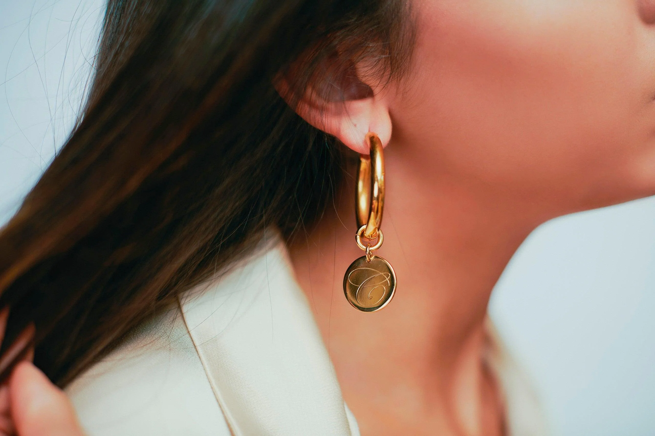 Angelina Initial Disc Hoops - Image 6