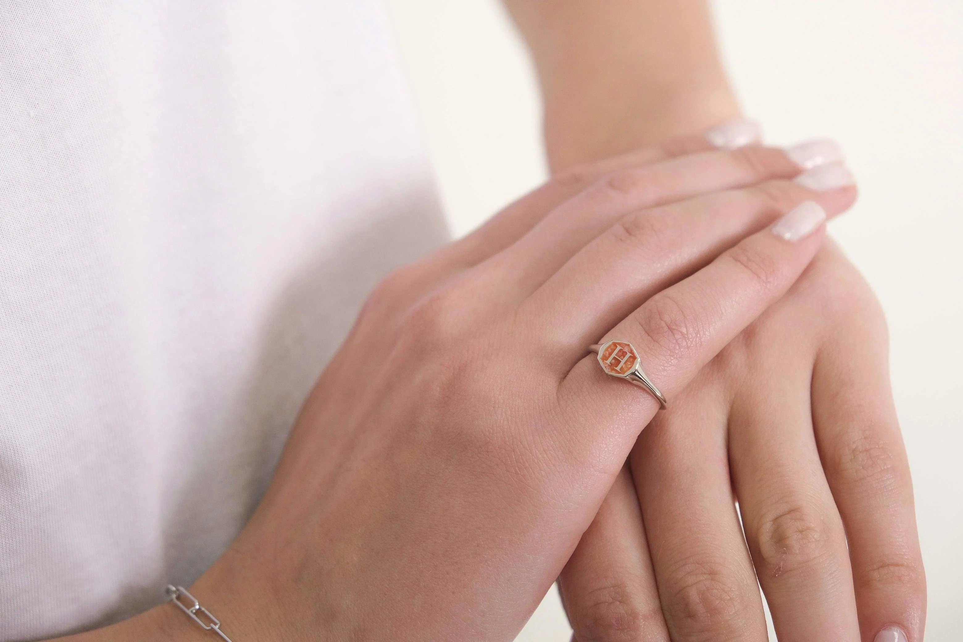 Initial Hexagon Gemstone Ring - Image 3