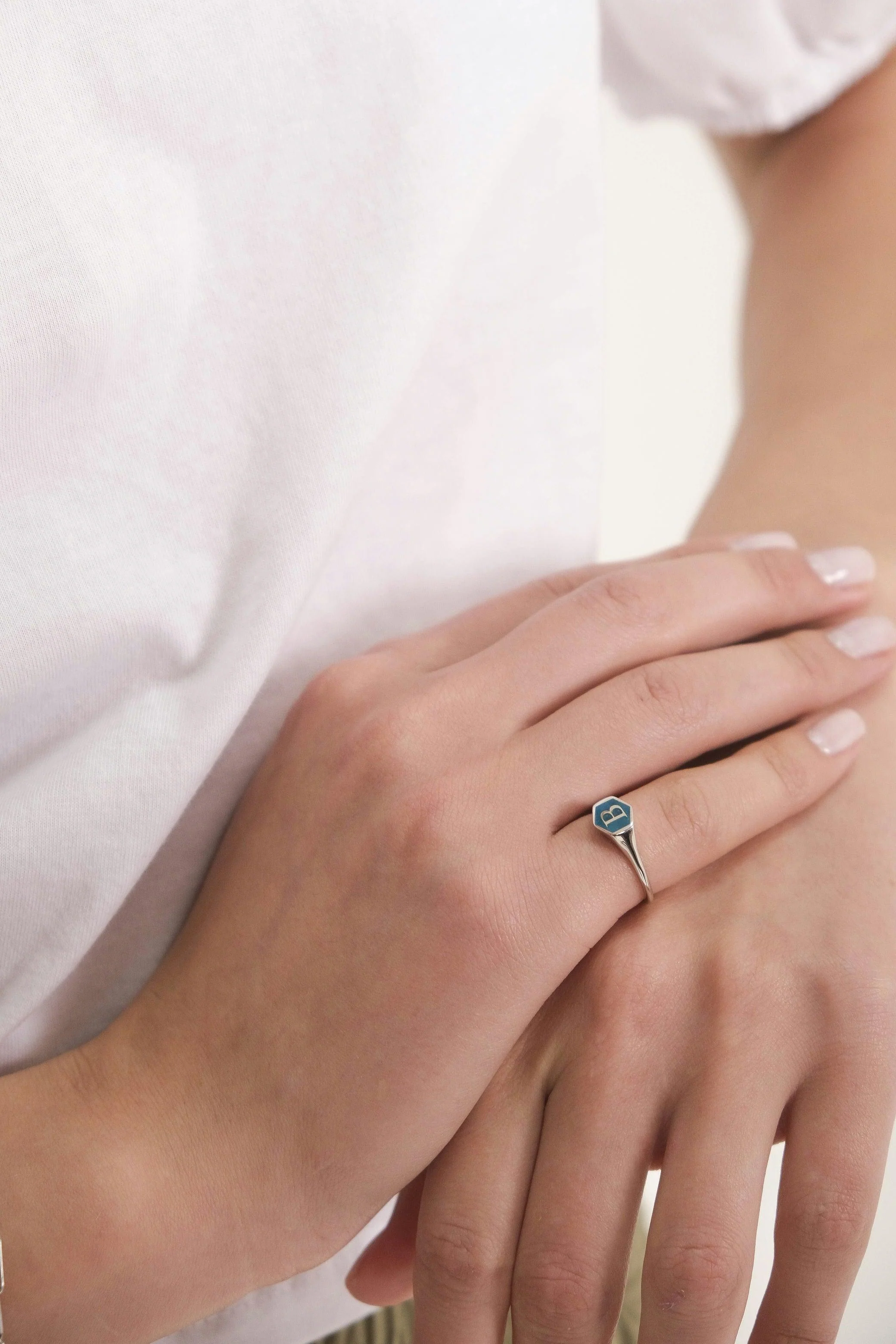 Initial Hexagon Gemstone Ring - Image 4