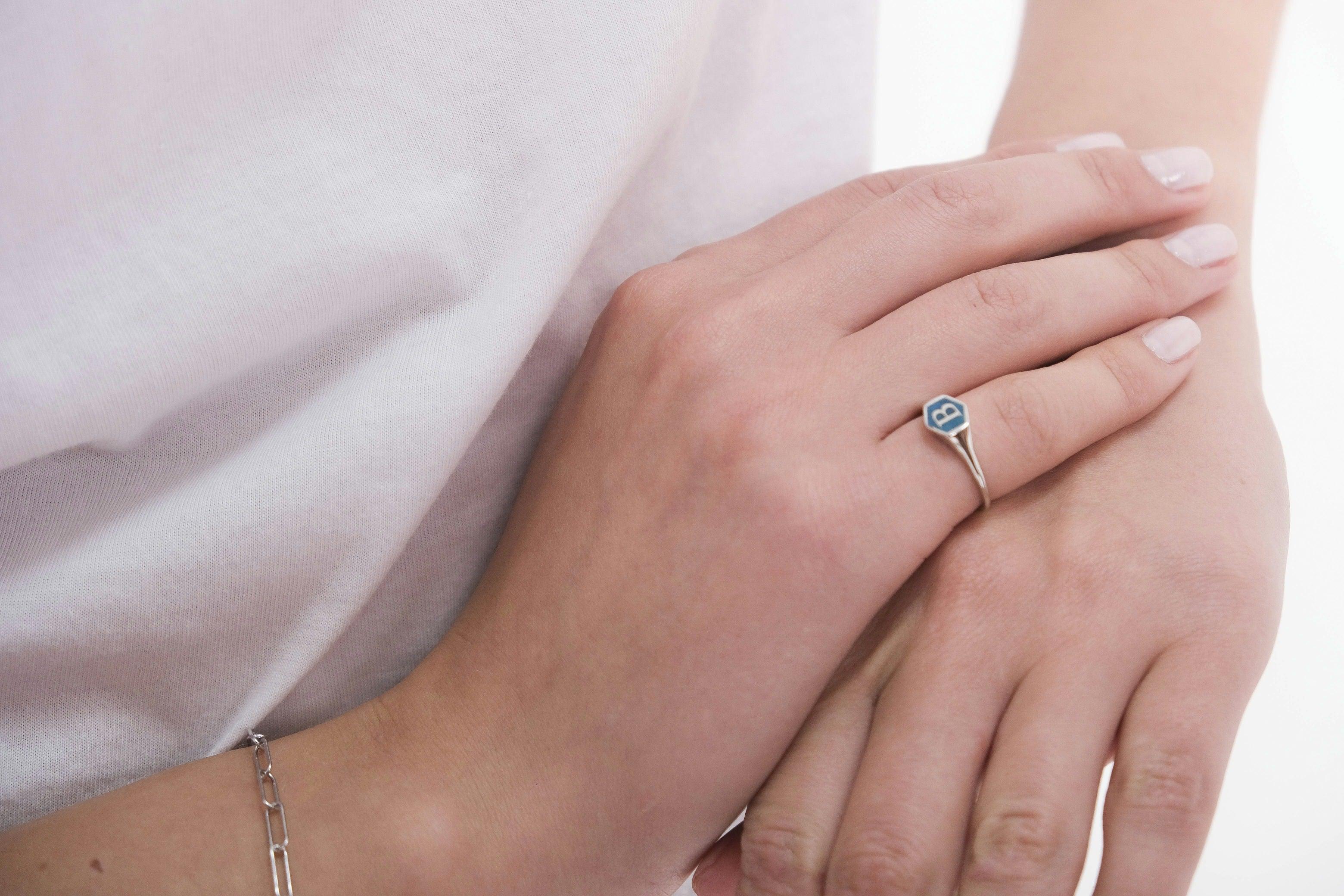 Initial Hexagon Gemstone Ring - Image 5