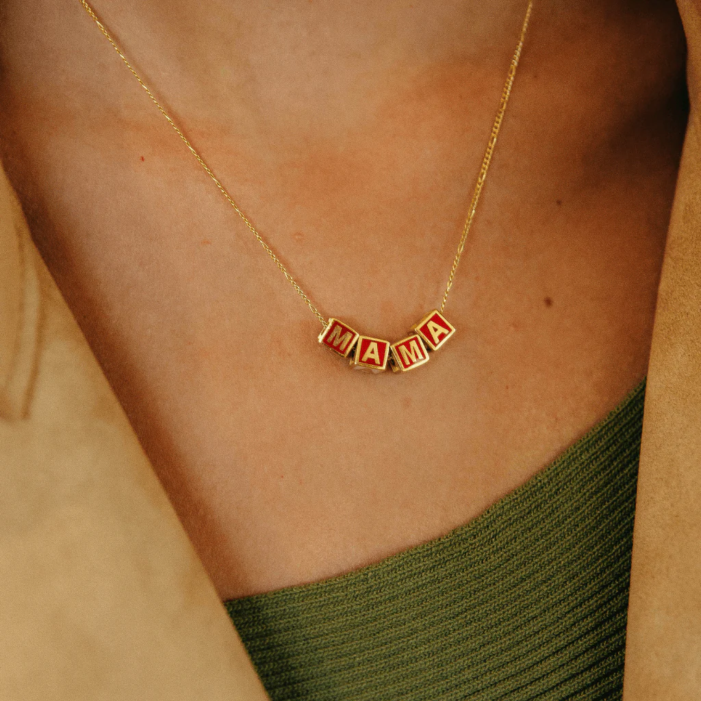 MAMA Enamel Cube Necklace - Image 3