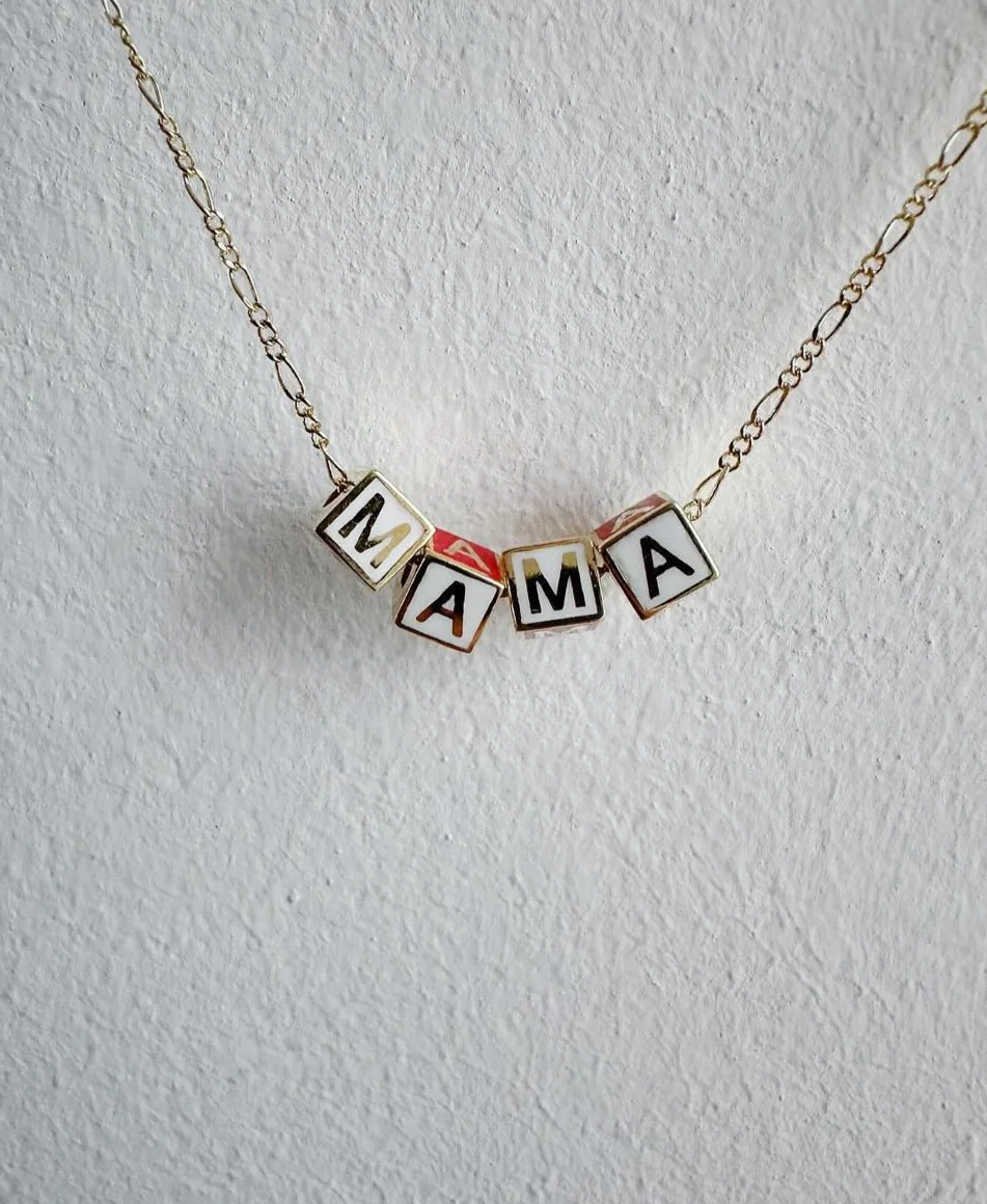 MAMA Enamel Cube Necklace - Image 4