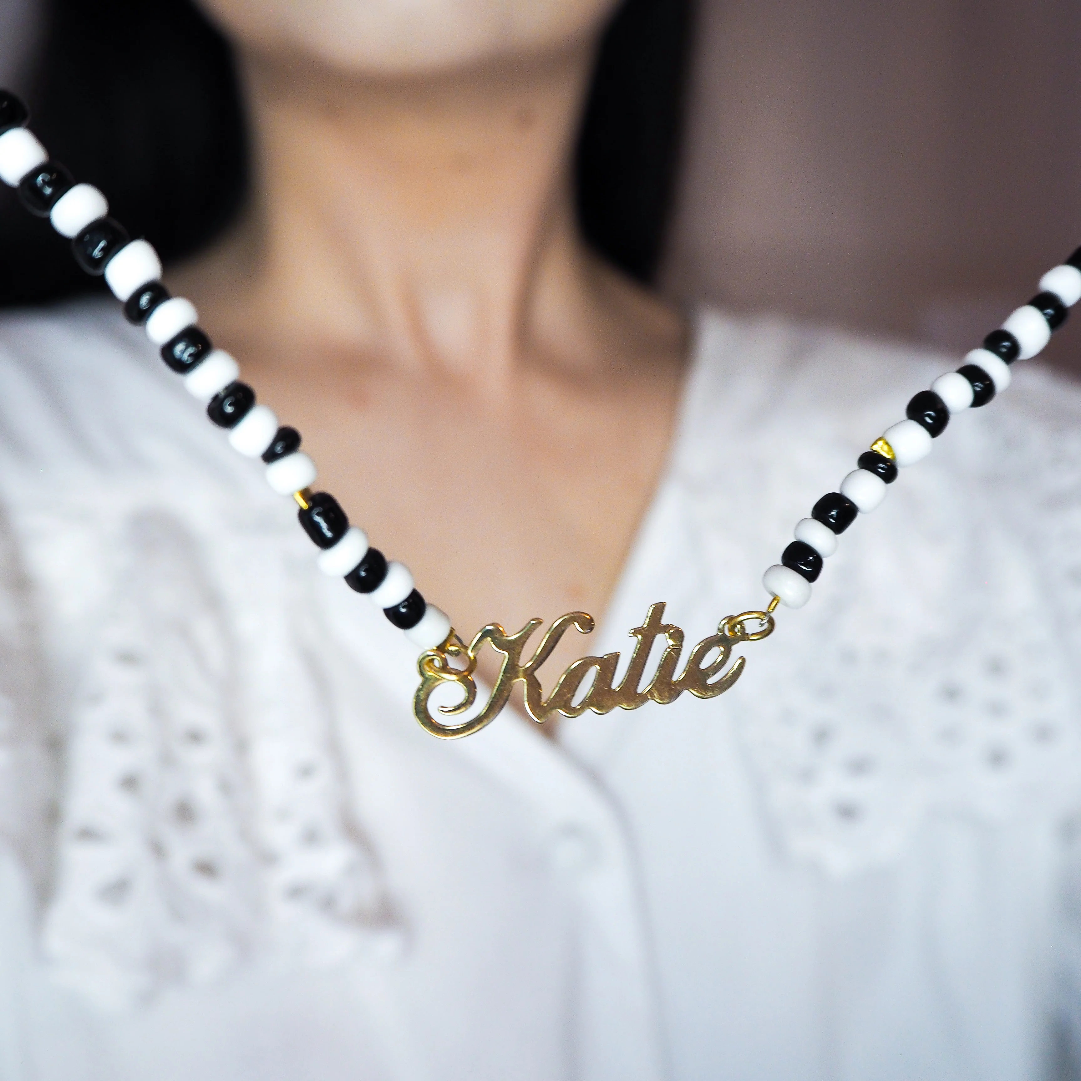 Monochrome Beaded Name Necklace - Image 2