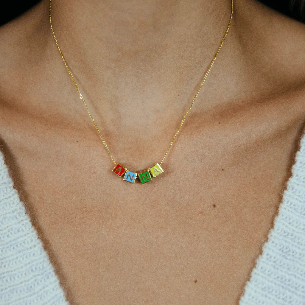 Multi Coloured Enamel Cube Necklace - Image 4