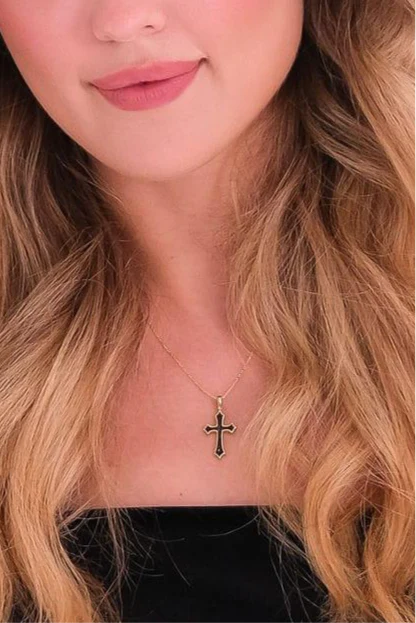 Onyx Cross Necklace - Image 3