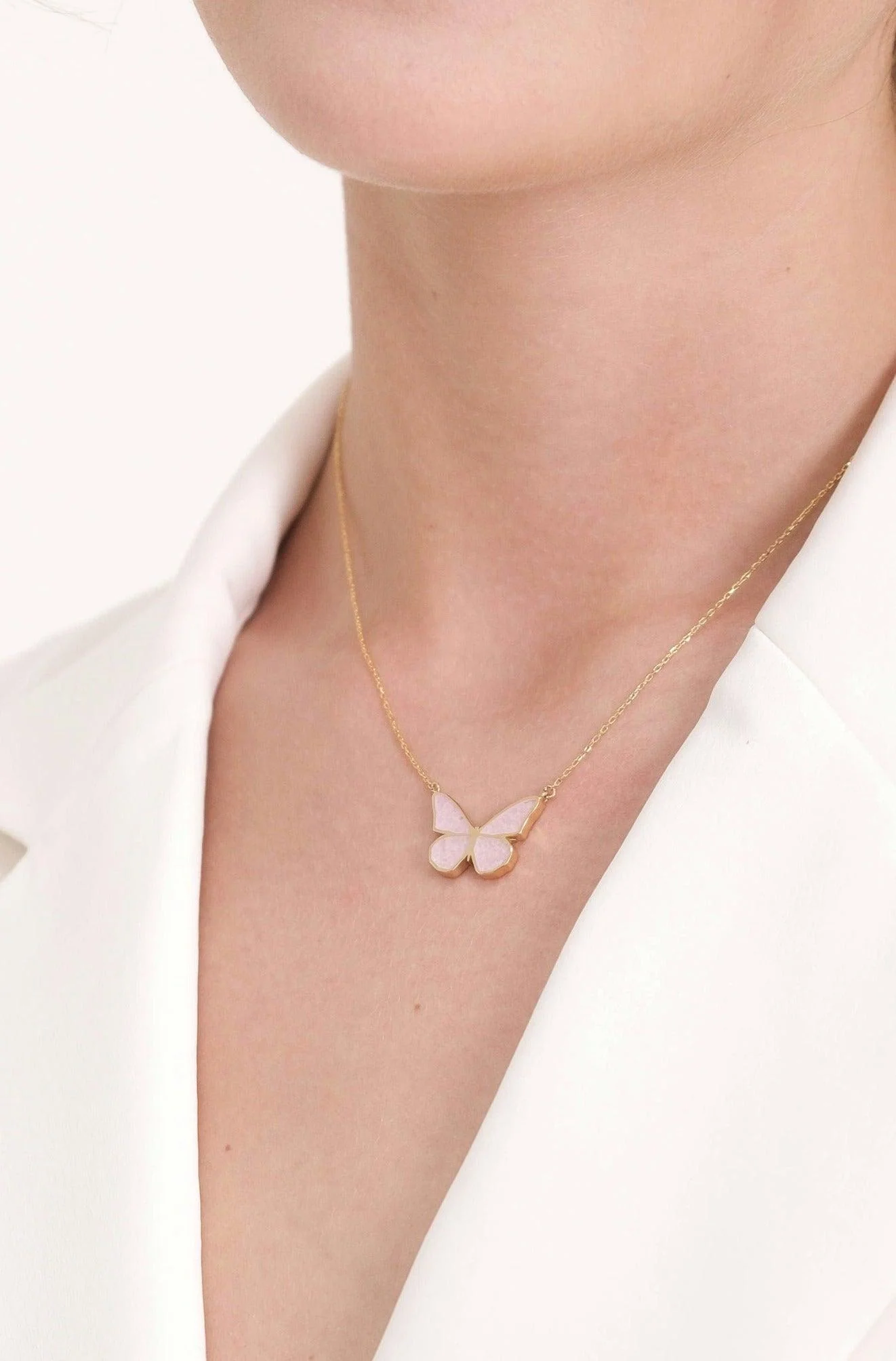 Pink Jade Butterfly Necklace - Image 2