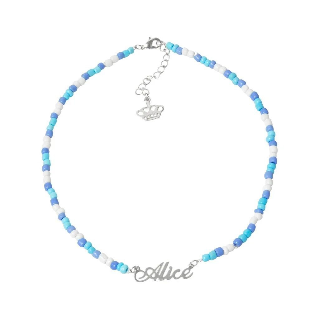 Seed Bead Blue Name Necklace - Image 2