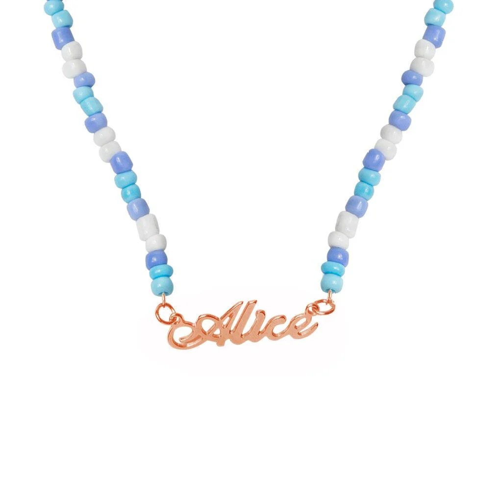 Seed Bead Blue Name Necklace - Image 3
