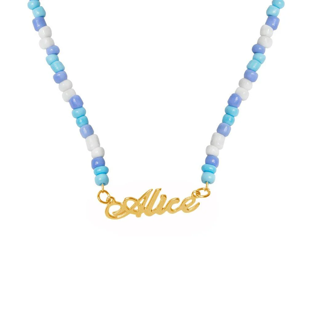 Seed Bead Blue Name Necklace - Image 4