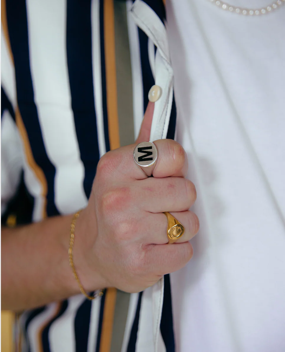 Unisex Signet Personalised Enamel Initial Ring - Image 3