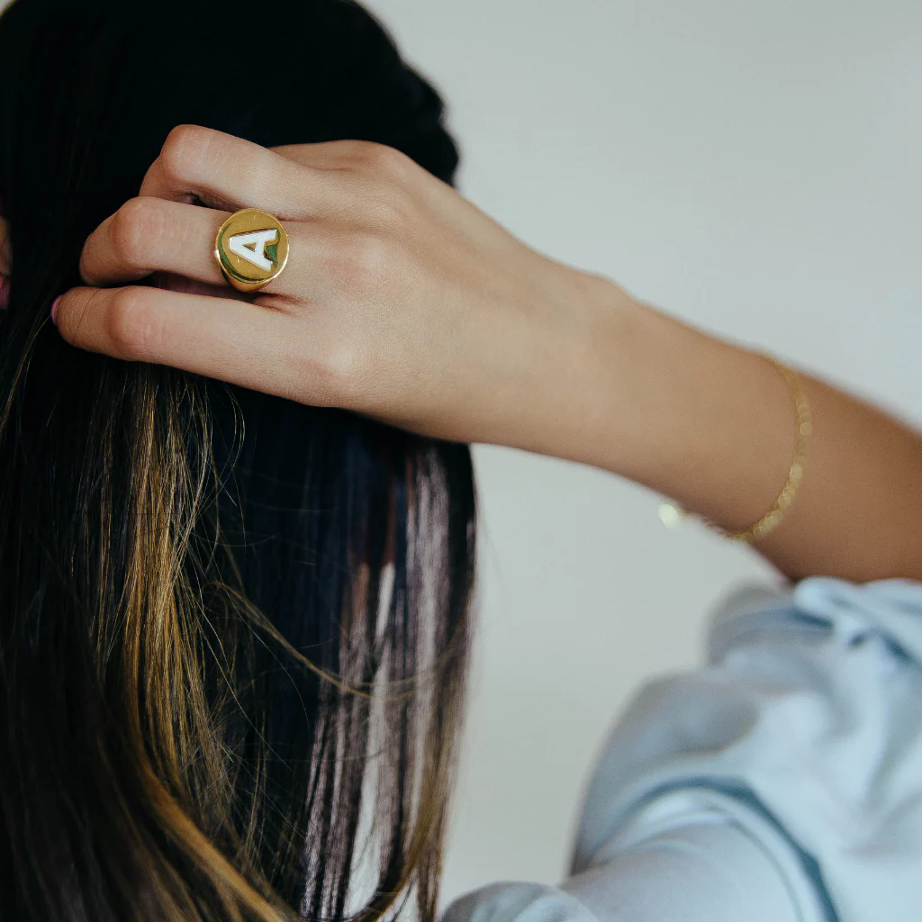 Unisex Signet Personalised Enamel Initial Ring - Image 4