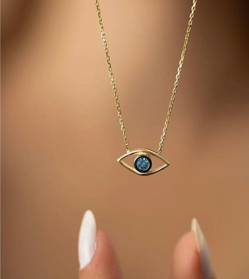 Solid Gold Birthstone Evil Eye Necklace - Image 2