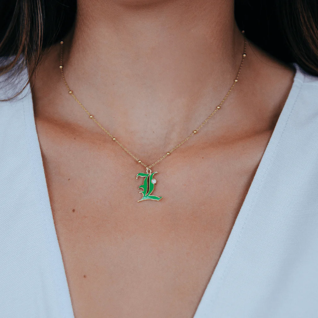 Solid Gold Dora Enamel Initial Necklace - Image 5