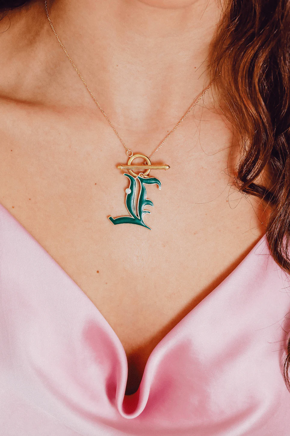 T-Bar Enamel Initial Necklace - Image 3