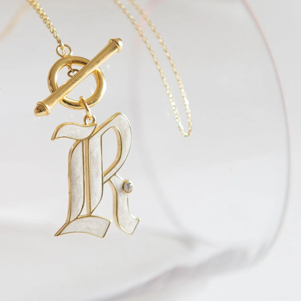 T-Bar Enamel Initial Necklace - Image 9
